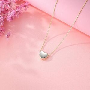 925 Sterling Silver Gold Necklace, Tiny Heart Necklace, Dainty Valentine Gift